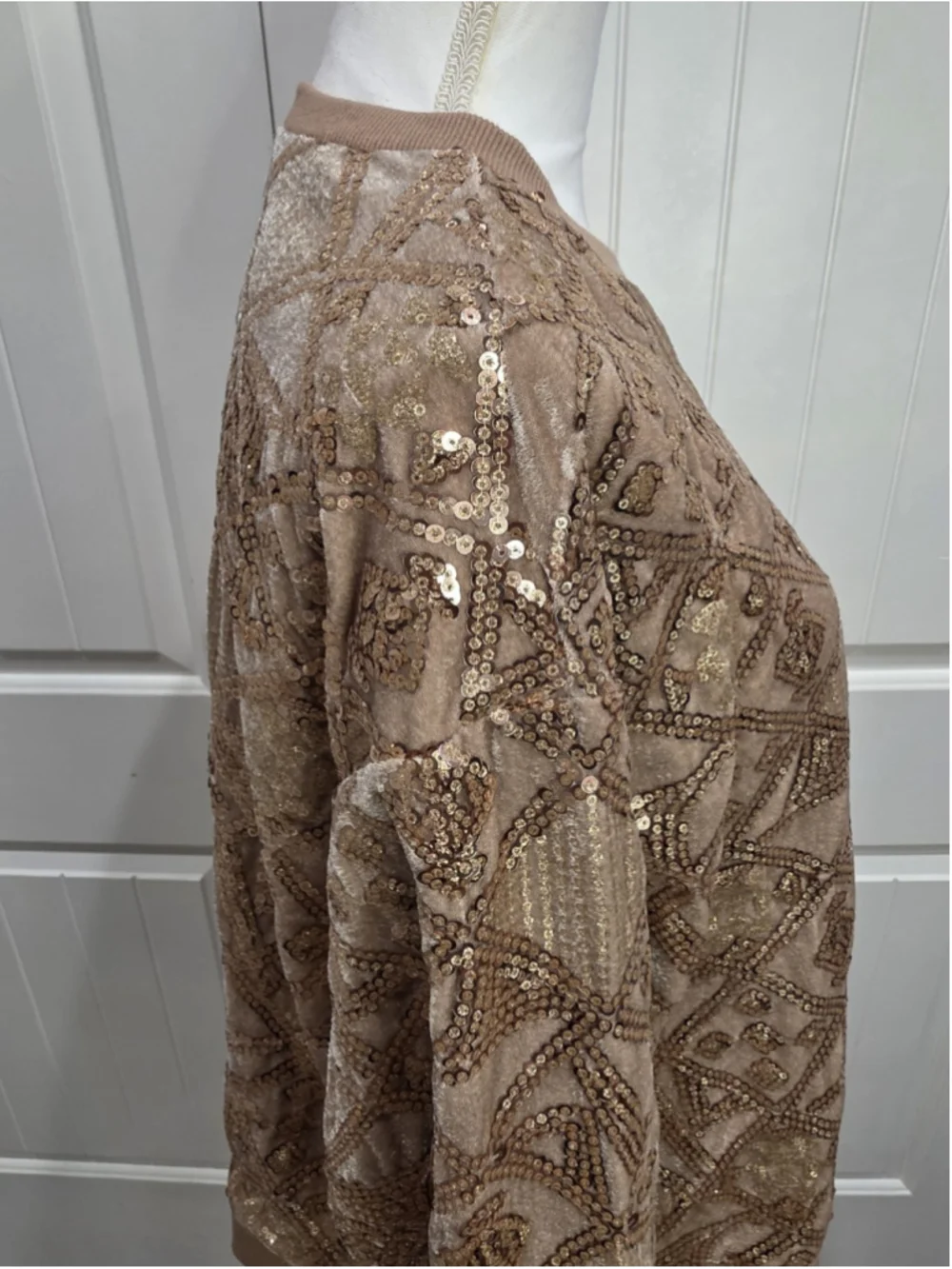 Piper & Scoot Exclusive Sequin Velvet Lounge Set Gold Champagne Top S OS Pants L
